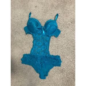 blue coquette lace bodysuite lingerie